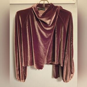 Alessandro Dell'Acqua Wrap Top Blouse Brown Scarf Balloon Sleeves Velvet-like